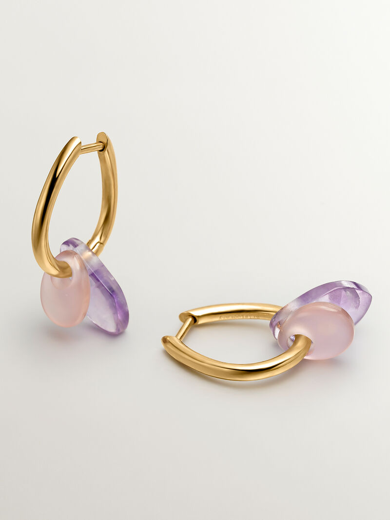 925 silver ring earrings in 18k yellow gold with Ágata image number 0