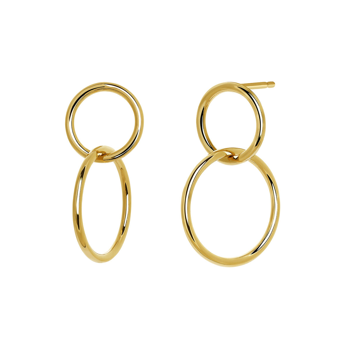 Small gold plated double hoop earrings, J03587-02, hi-res
