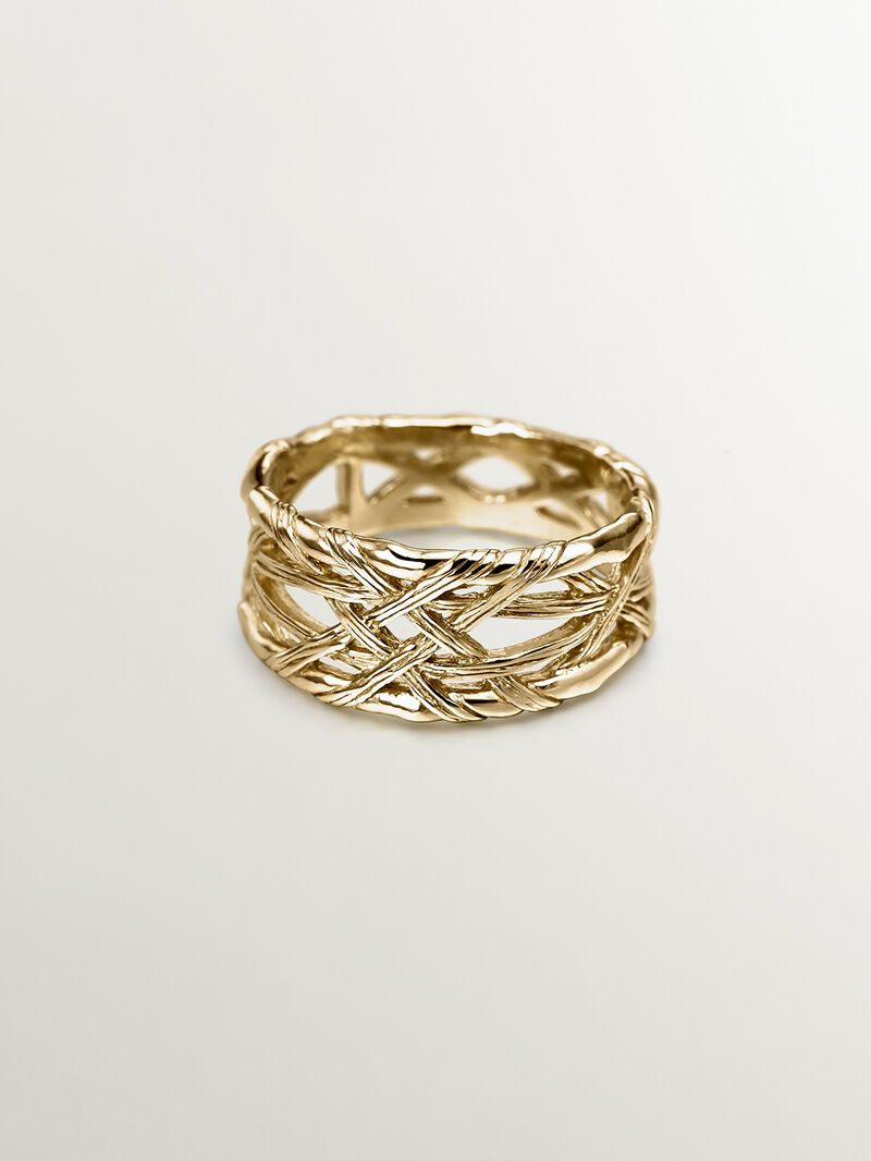 931 Silver ring bathed in 18K yellow gold with wicker texture. image number 2