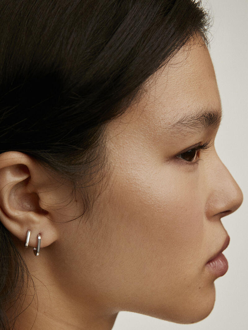 925 Silver Square Hoop Earrings image number 5