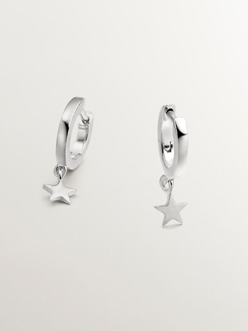 Small 925 silver hoop earrings with star. image number 0