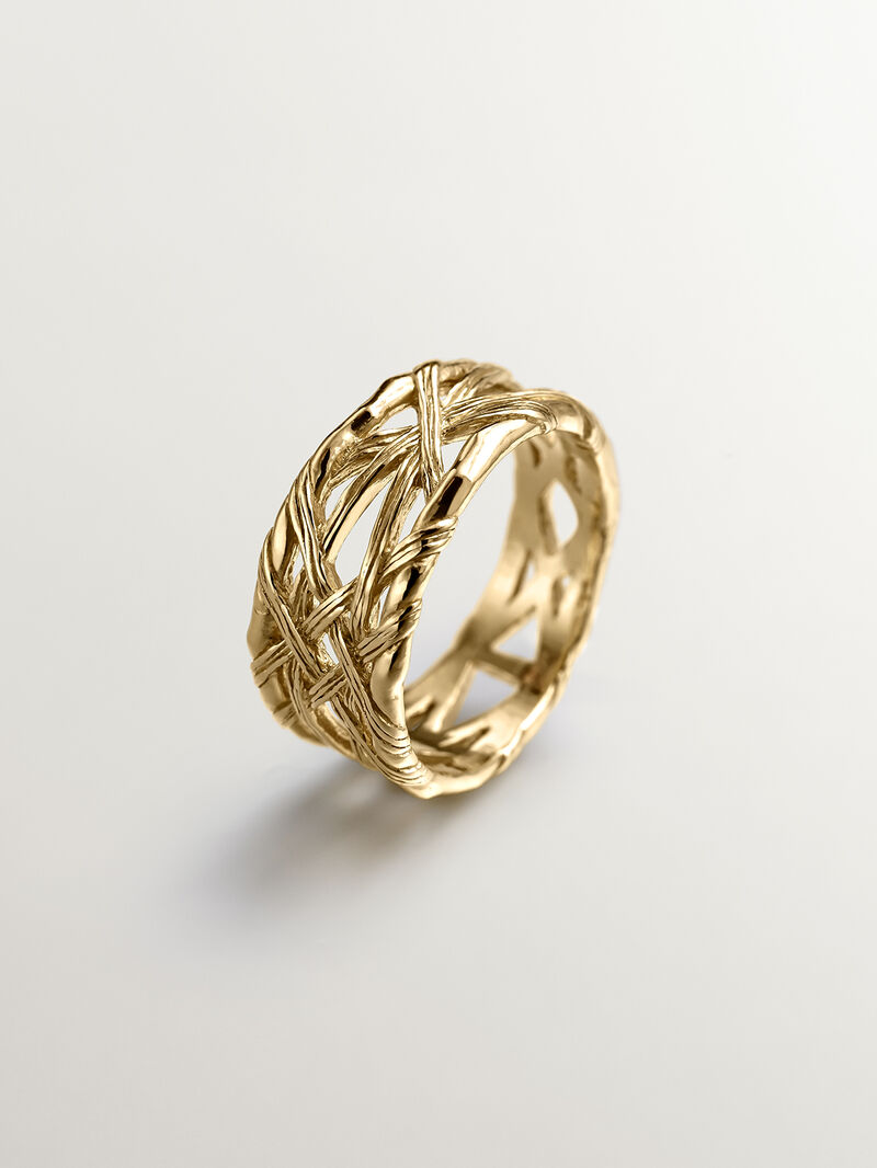 927 Silver ring bathed in 18K yellow gold with wicker texture. image number 0
