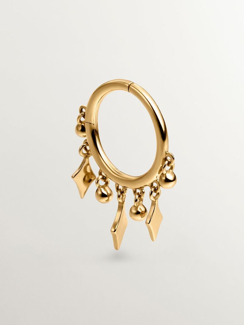 Individual 9K yellow gold hoop earring with spheres and diamonds. image number 0
