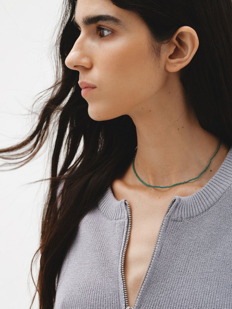 925 Silver necklace bathed in 18K yellow gold with green onyx beads. image number 3