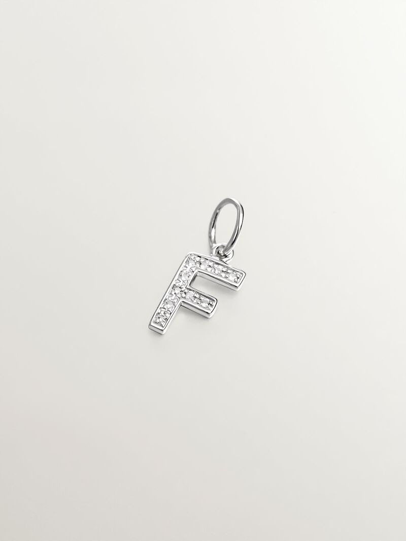 925 Silver Charm with White Topaz Initial F image number 0