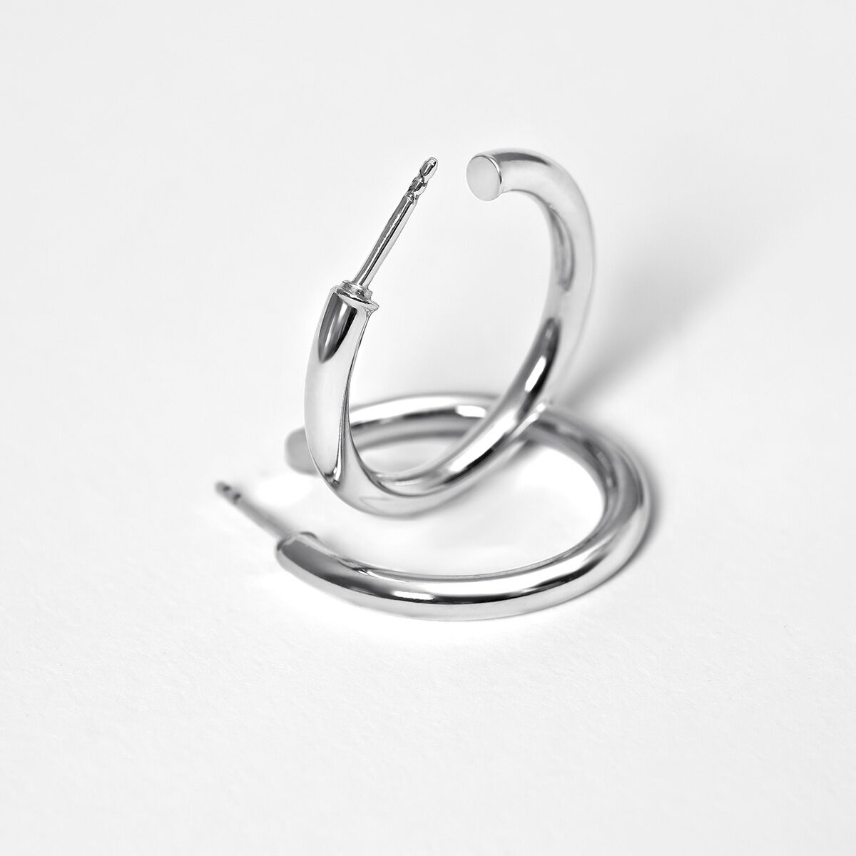 Medium silver hoop earrings , J04192-01, mainproduct
