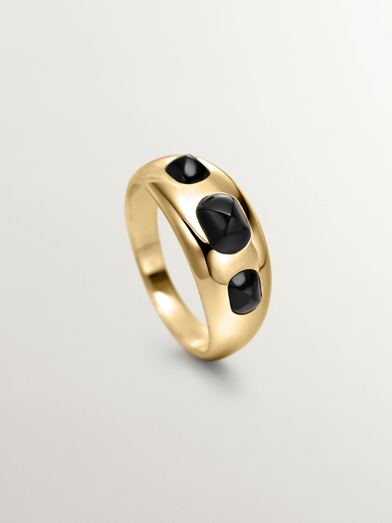 925 silver ring bathed in 18k yellow gold with black ónix image number 4