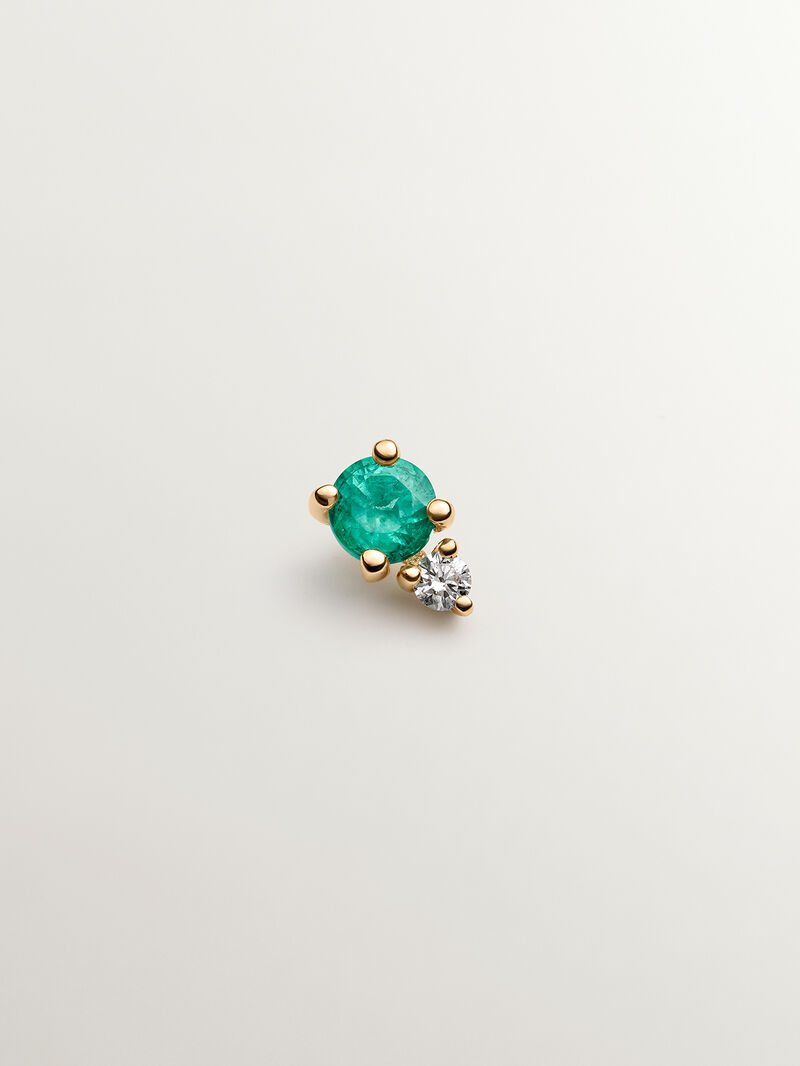 Individual 9K yellow gold earring with emerald and diamond. image number 0
