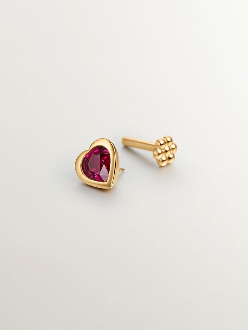 18k yellow gold piercing with pink ruby ​​in heart size image number 4