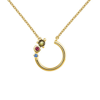 Gold plated tourmaline and sapphire necklace , J04150-02-GTPTBS, mainproduct