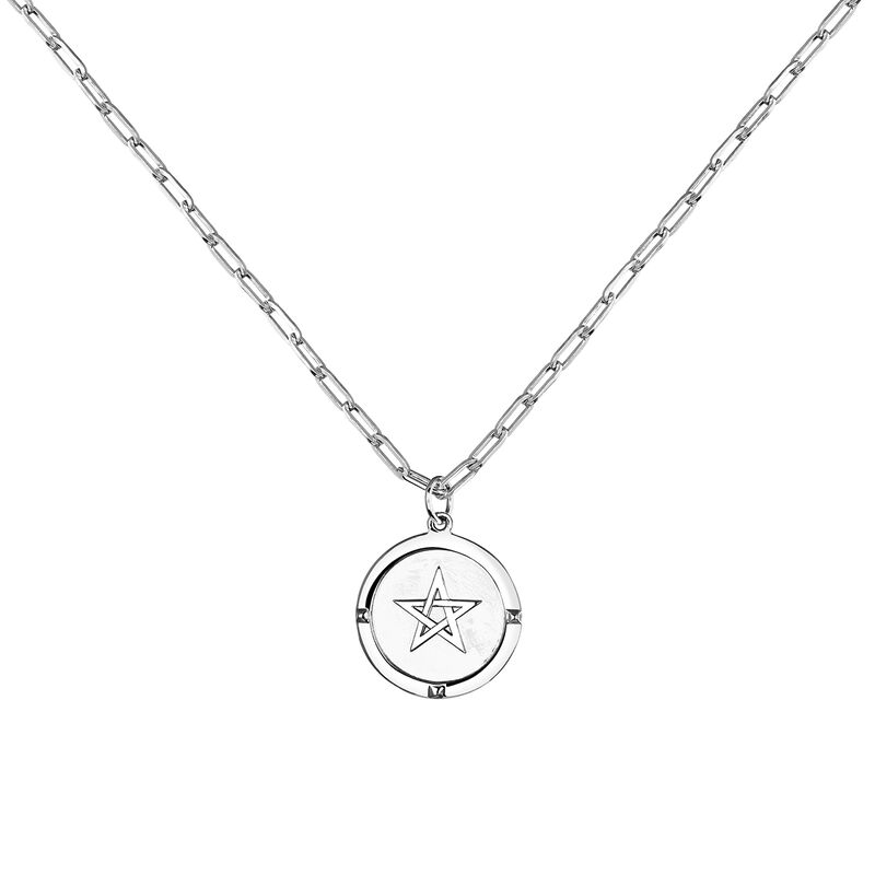 Silver star coin pendant , J03589-01, hi-res