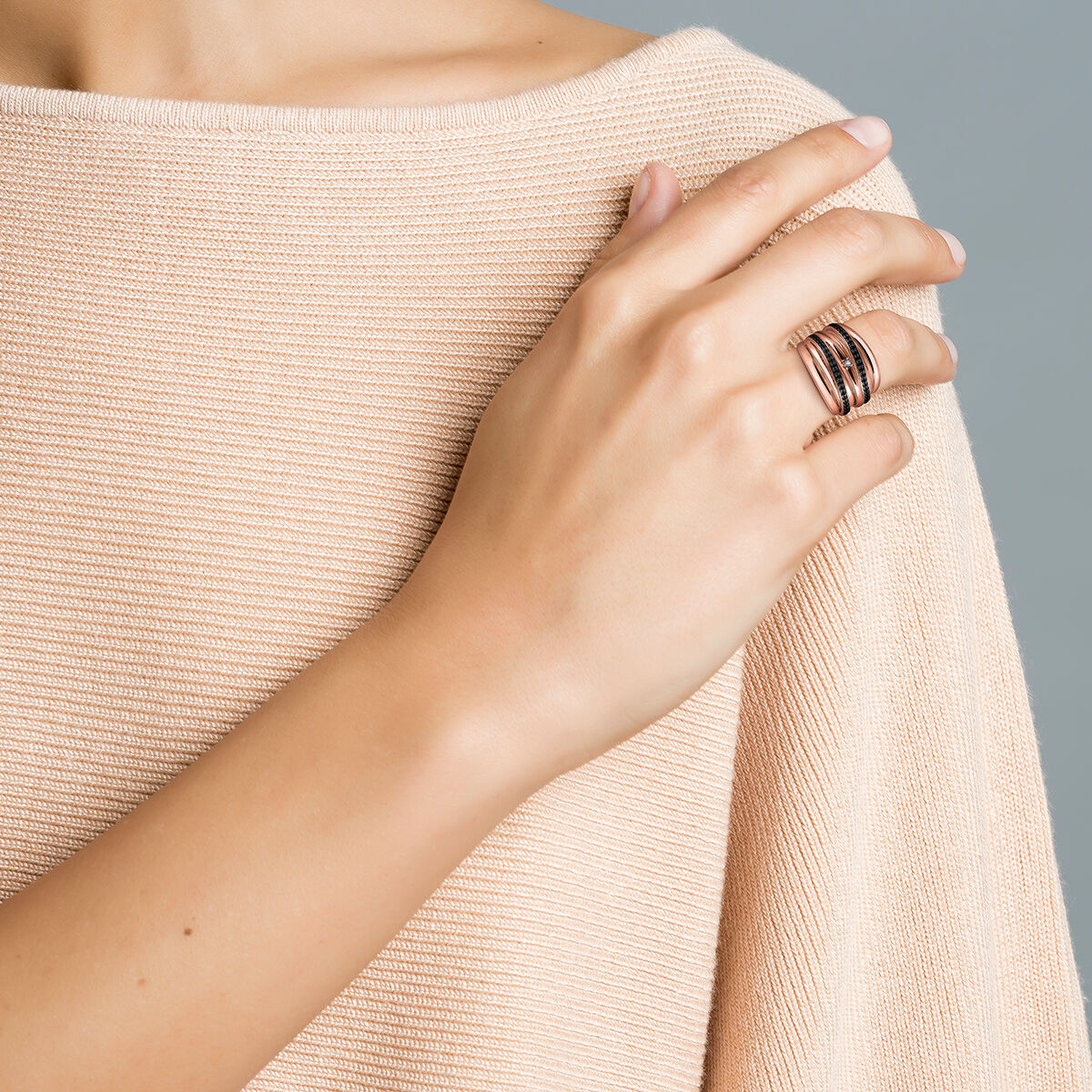 Anillo maxi plata recubierta oro rosa , J03352-03-BSN-WT, hi-res