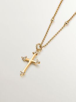 Collier croix trébol argent plaqué or avec topaze , J04232-02-WT, mainproduct