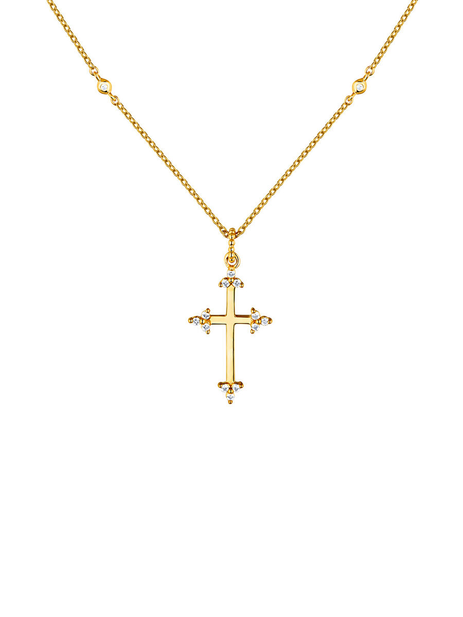 Gold plated shamrock cross necklace with topaz , J04232-02-WT, mainproduct