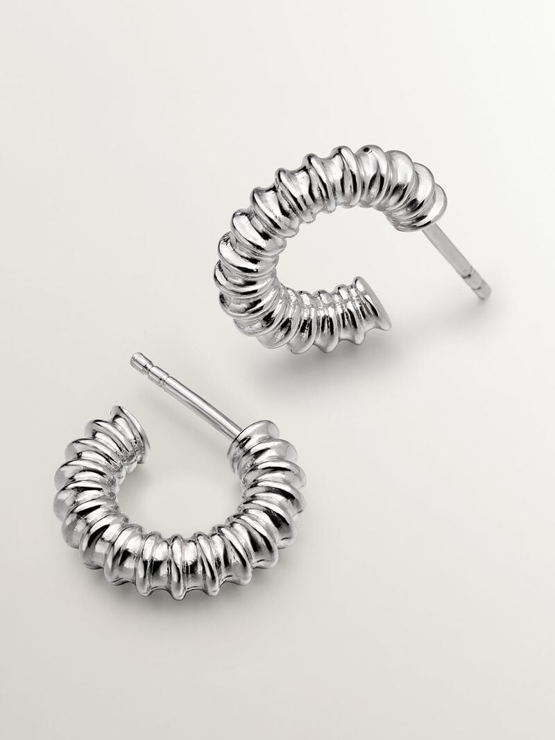 Small 925 silver hoop earrings with embossed finish image number 2