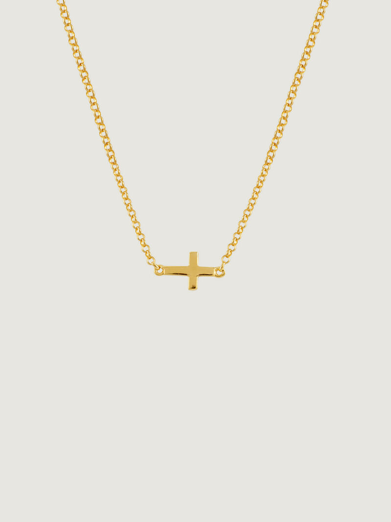 925 Silver pendant bathed in 18K yellow gold with a cross image number 0