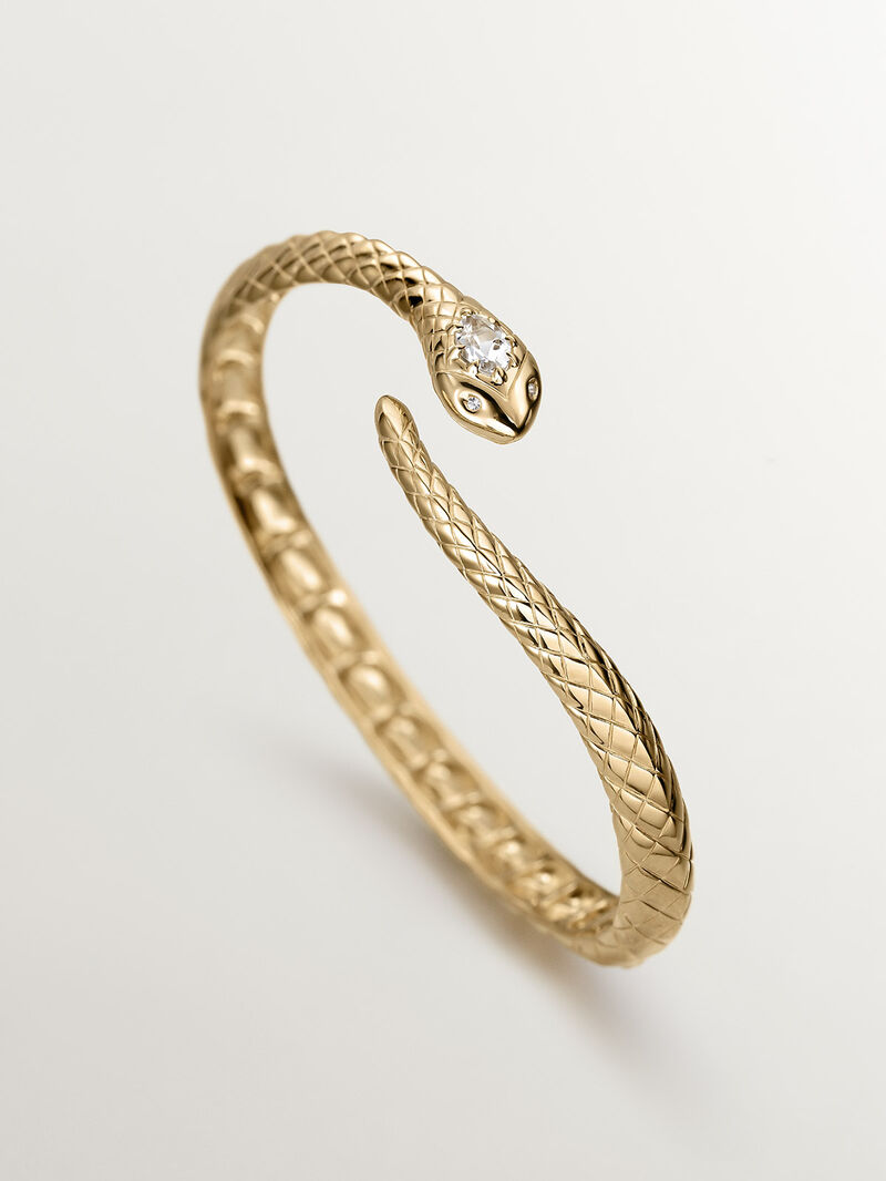 925 Silver bracelet bathed in 18K yellow gold with a snake shape, topazes and white sapphires. image number 4