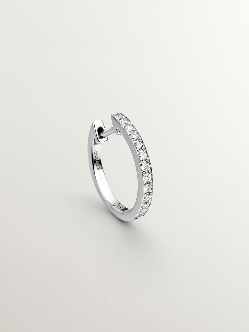 18K white gold single hoop earring with brilliant-cut diamond image number 0
