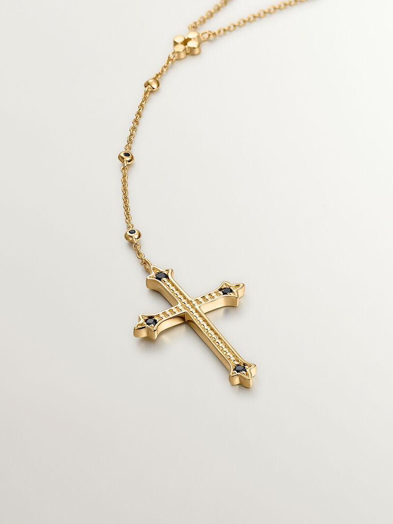 925 Silver necklace bathed in 18K yellow gold with large cross and spinels image number 2
