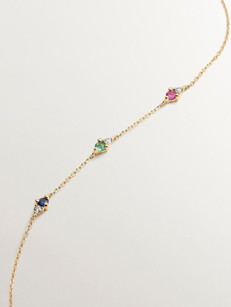 9K yellow gold bracelet with sapphire, emerald, ruby, and diamonds. image number 2