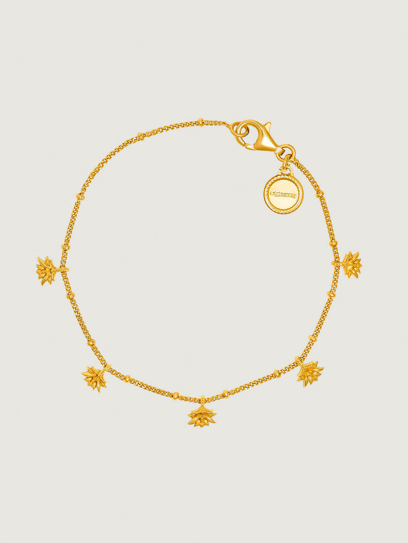 Pulsera de plata 925 bañada en oro amarillo de 18K con flores de loto image number 0