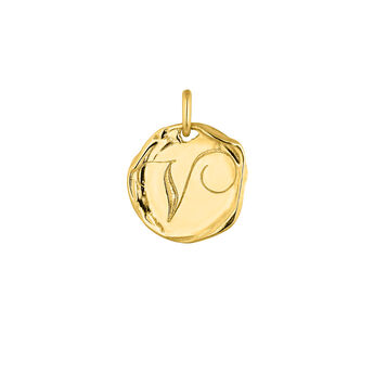 Gold-plated silver V initial medallion charm  , J04641-02-V,hi-res