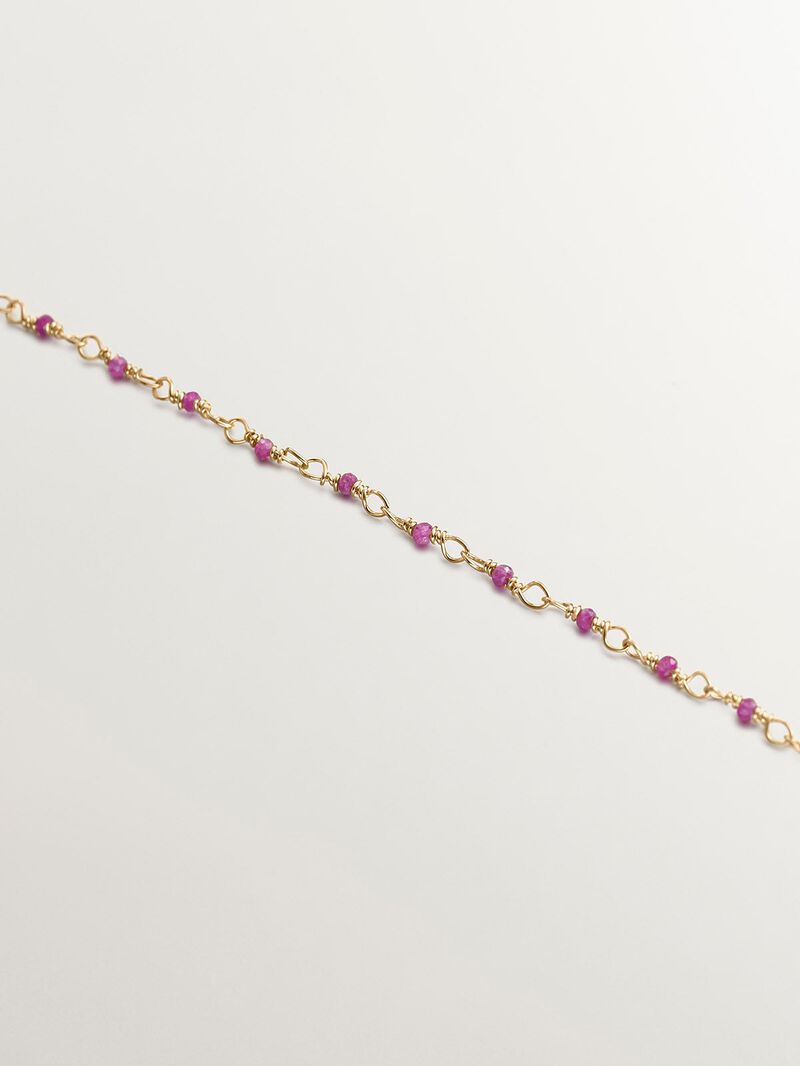 925 Silver chain bathed in 18K yellow gold with pink ruby beads. image number 4