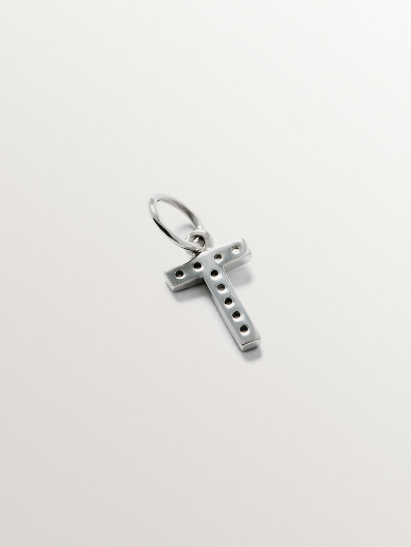 925 Silver Charm with white topaz initial T image number 1