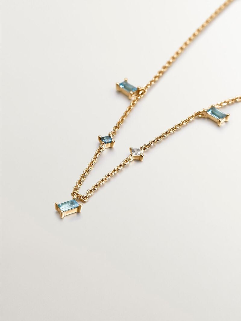 925 silver necklace bathed in 18k yellow gold with blue and white blue and whit image number 2
