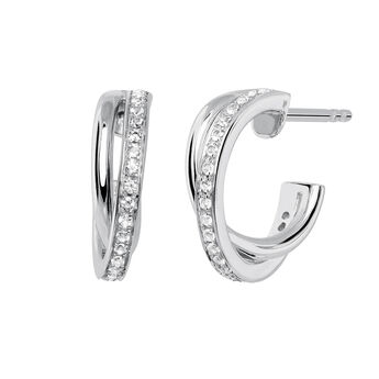 Small silver combined hoop earrings , J03663-01-WT,hi-res