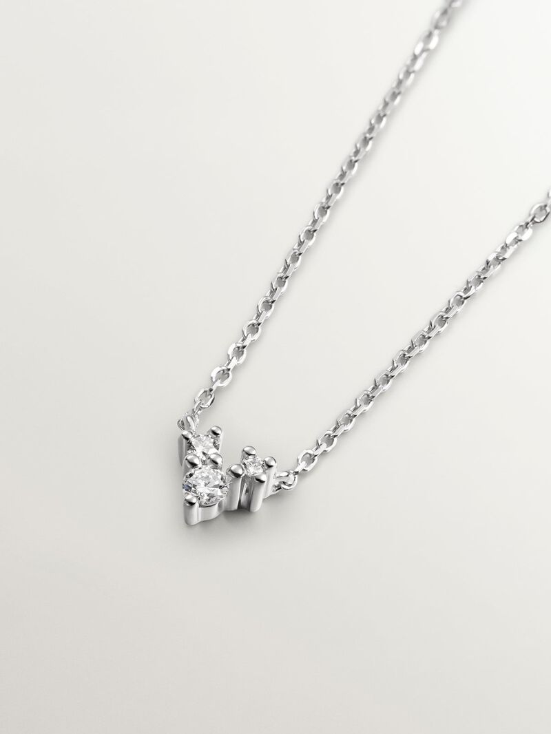 9K White Gold Pendant with Three Diamonds image number 2