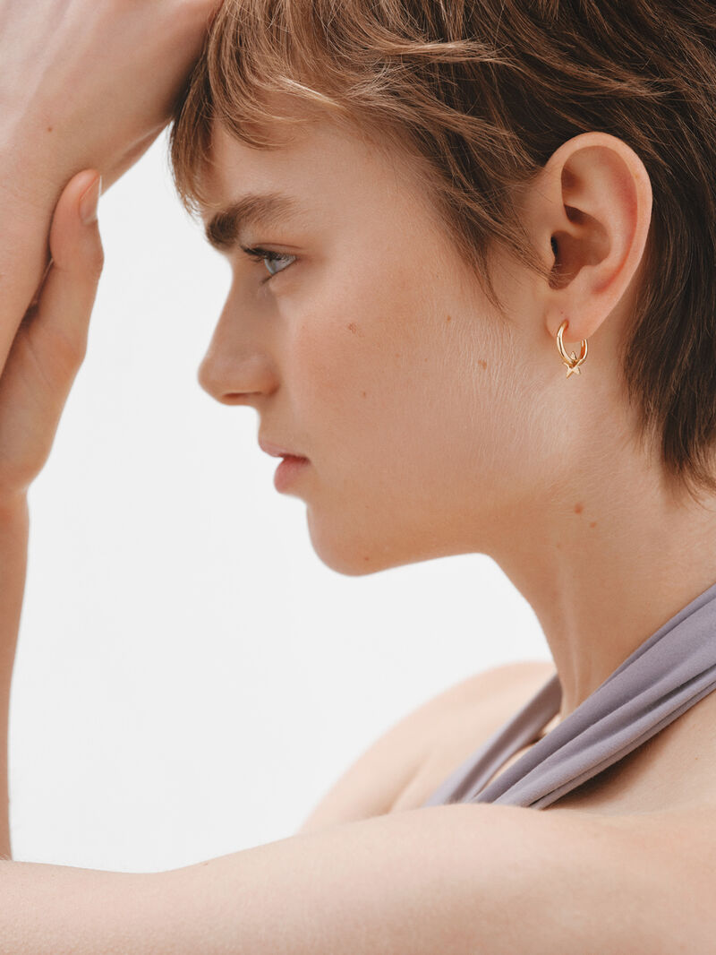 Small hoop earrings made of 925 silver, bathed in 18K gold with a star. image number 1