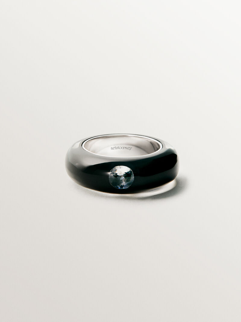 925 silver ring with black enamel and zircon suspended in resin image number 2