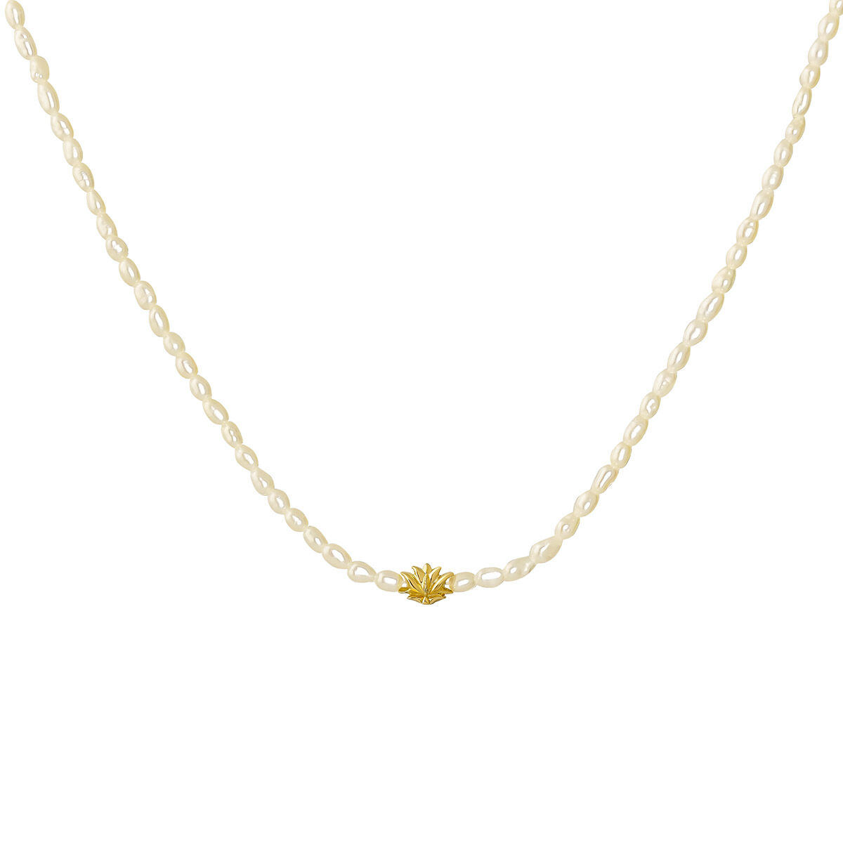 Gold plated silver pearl flower motif necklace , J04455-02-WP, hi-res