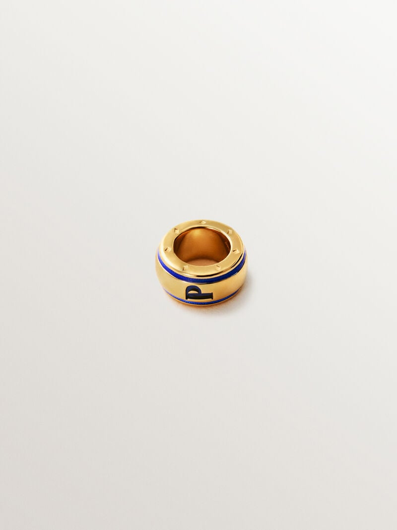 925 sterling silver charm with 18K yellow gold plating and blue enamel in a circular shape image number 2
