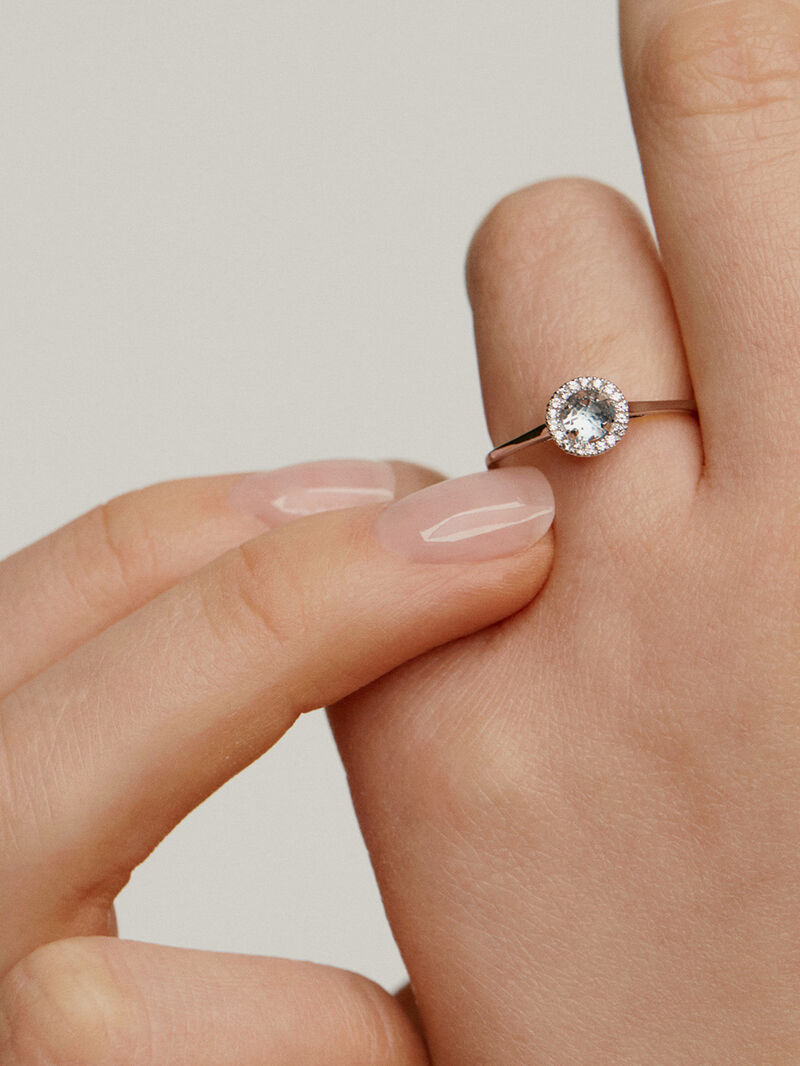 926 Silver Ring with Blue Topaz and Diamonds image number 1