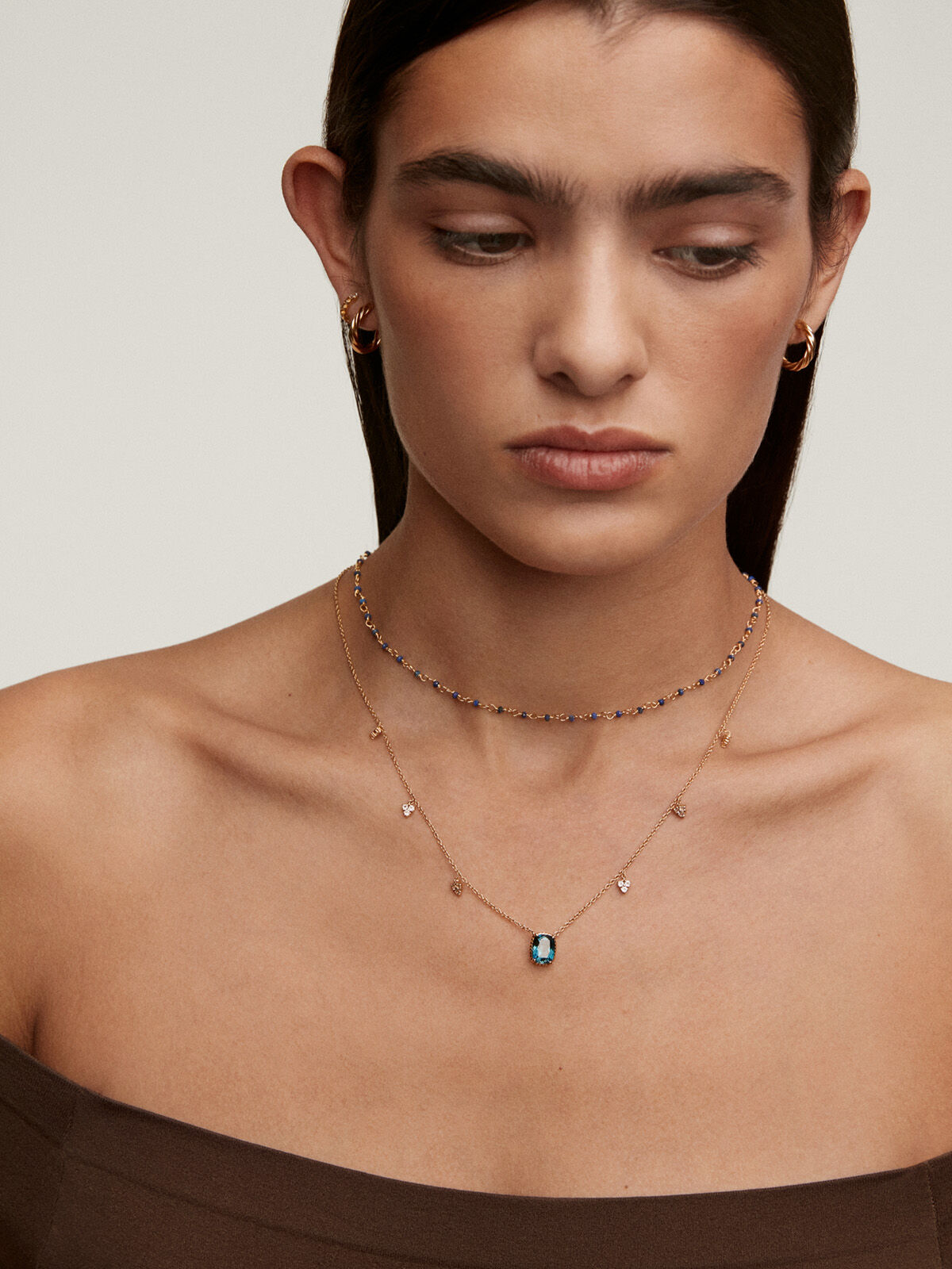 925 Silver chain dipped in 18K yellow gold with lapis lazuli