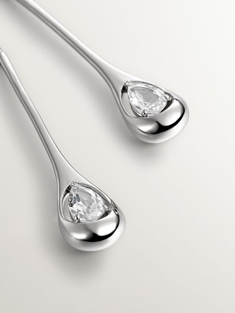 Long 925 silver earrings with white topazes image number 6