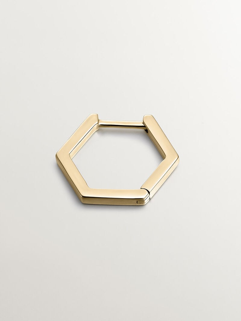 Individual 9K yellow gold hoop earring with hexagonal shape. image number 2