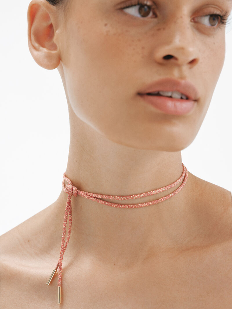 Pink cord with 18K gold-plated 925 silver finishes image number 1