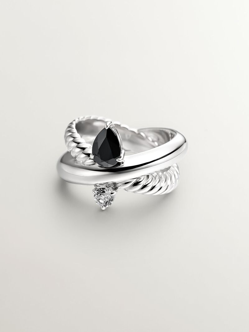 925 silver multi-arm ring with black spinel and white topaz image number 2