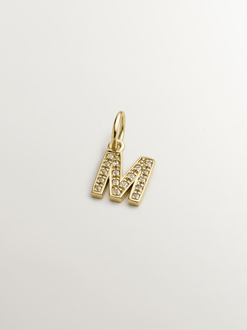 18K Yellow Gold Plated 925 Sterling Silver Charm with White Topaz 'M' Initial image number 0