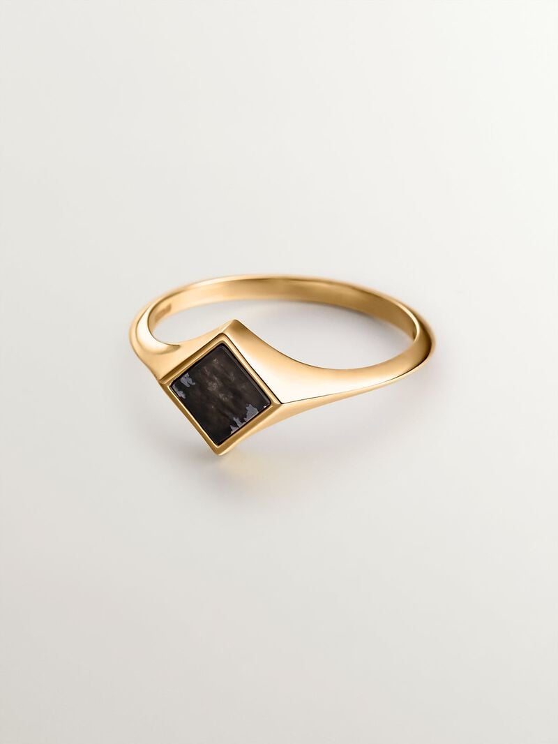 9K Yellow Gold Signet Ring with Black Obsidian image number 2