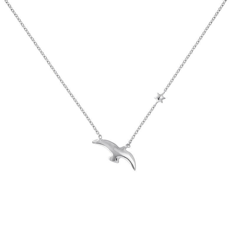 Silver bird and star motif necklace , J04604-01, hi-res