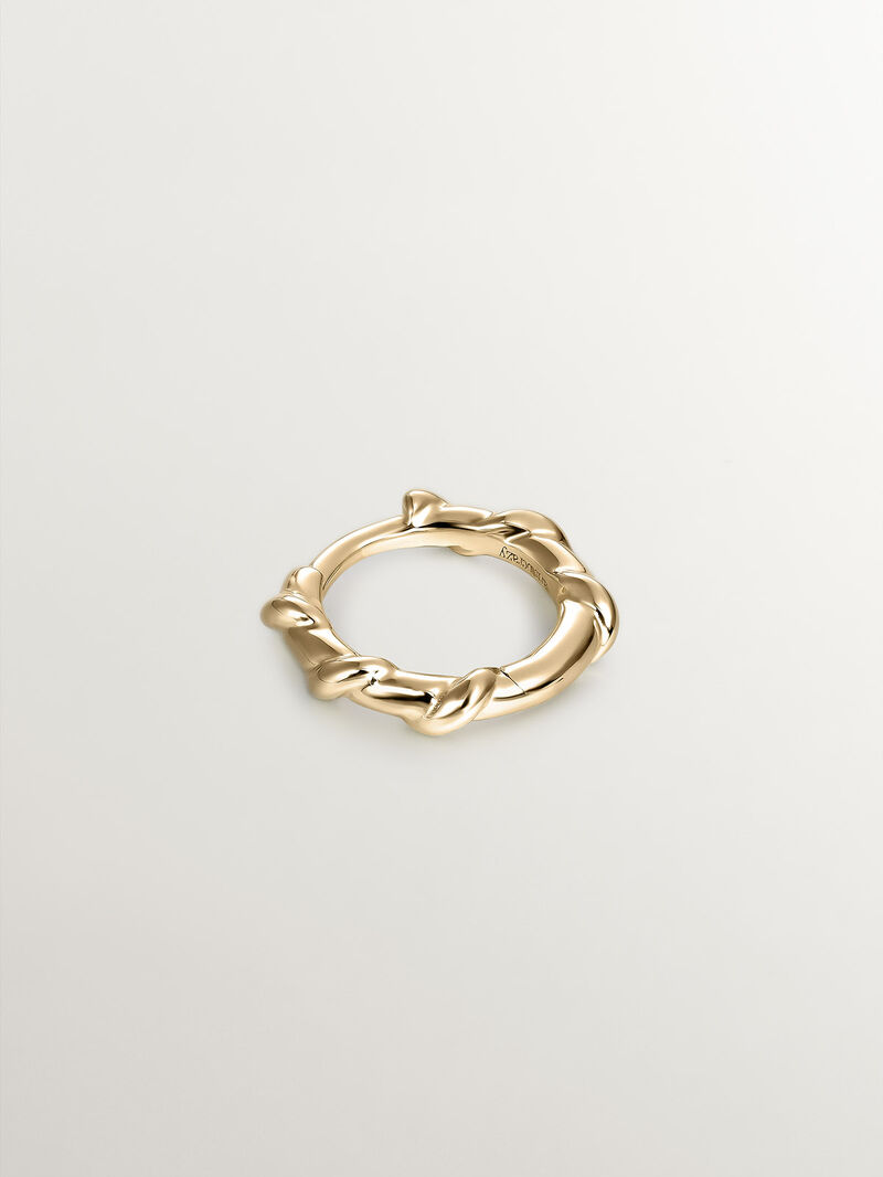 Individual yellow gold 9K earring with embossing. image number 2