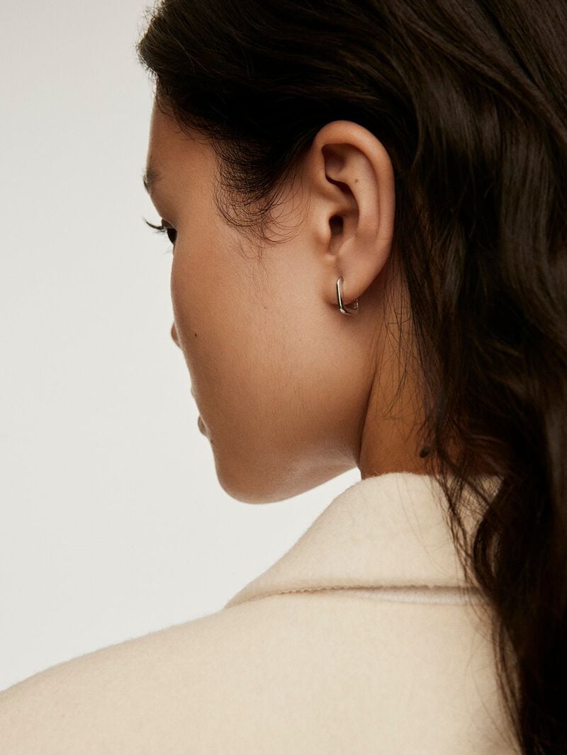 925 Silver Square Hoop Earrings image number 3