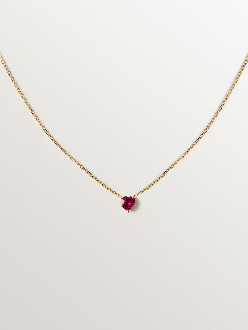 9K yellow gold pendant with heart-cut red ruby image number 0