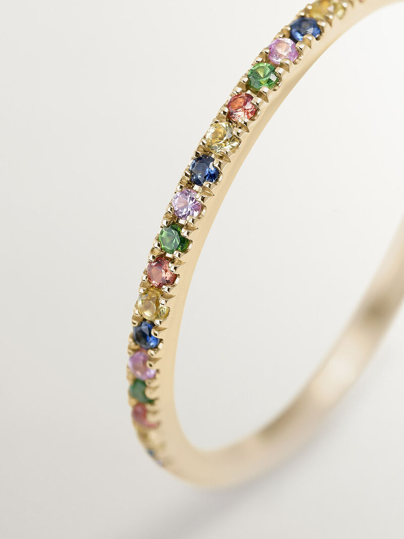 9K Yellow Gold Ring with Tsavorites and Multicolor Sapphires image number 4