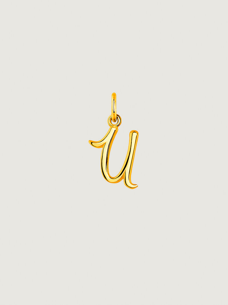 18K Yellow Gold Plated 925 Silver Charm with Initial U image number 0