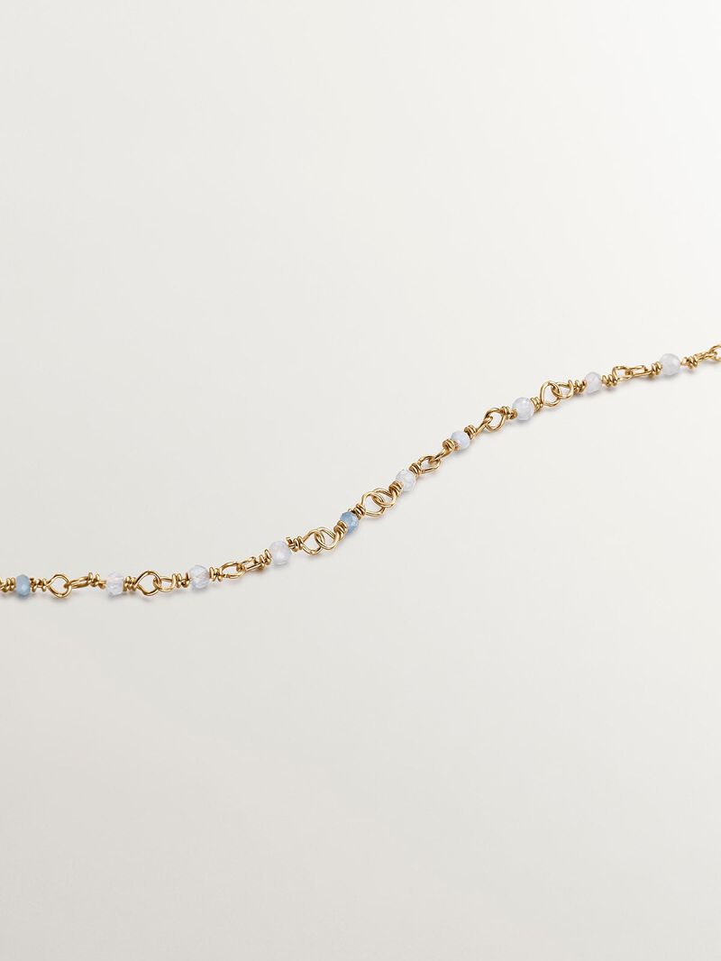 925 Silver chain bathed in 18K yellow gold with aquamarine beads image number 4